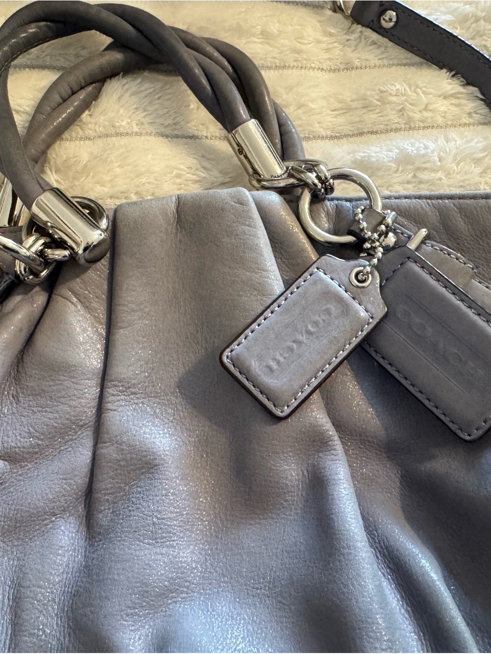 Coach Gray Leather Shoulder Bag with Double Handles - Picture 3 of 3